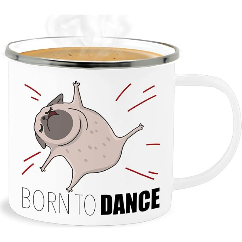 Shirtracer emaliuotas skardinis puodelis - Pareiškimas - Born to Dance - 300 ml - White Silver - Pareiškimai Dance Pugs