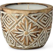 Handmade Wooden Candle in Boho Style - Rustic Candle Made from Sustainable Suar Wood - Decorative Candle for Living Room, Balcony & Bathroom, Boho Candle in Wooden Bowl