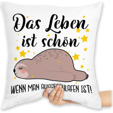 Marškinėlių pagalvėlė 40 x 40 cm Dekoratyvinė pagalvėlė - Pareiškimas su posakiais - Das Leben ist schön wenn Man ausgelafen ist! - Juoda - 40 x 40 cm - Balta - Posakiai su užrašais Sloth Speak Sleep Funny Sloth