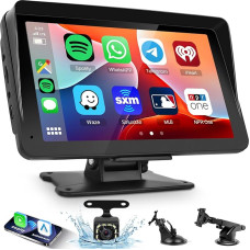 Carplay Screen for Car, 7 Inch IPS Touchscreen Car Display with Wireless Carplay Android Car, Hodozzy Portable Car Radio Bluetooth, Mirror Link Reversing Camera Support AUX/FM/TF/Sat Nav