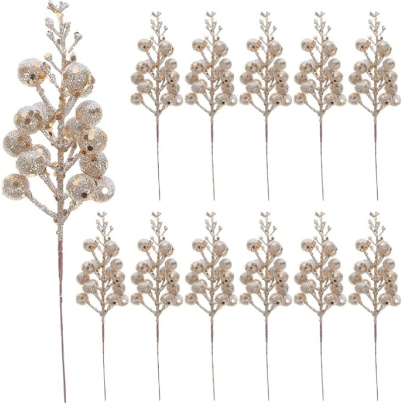 12 dirbtinių uogų šakų pakuotė, kalėdinės eglių šakos, dirbtinės šakos, dekoratyvinės uogos, kalėdinės dekoratyvinės šakos, uogų puokštės, 