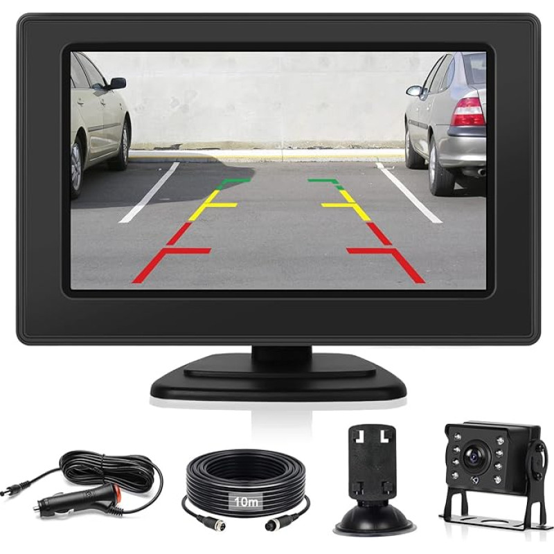 Inefala 4,3-Zoll-Rückfahrkamera mit IPS-Bildschirmmonitor, AHD-Kamera Nachtsicht wasserdichte IP68 Backup 12V Wireless Reversing Kamera für Auto