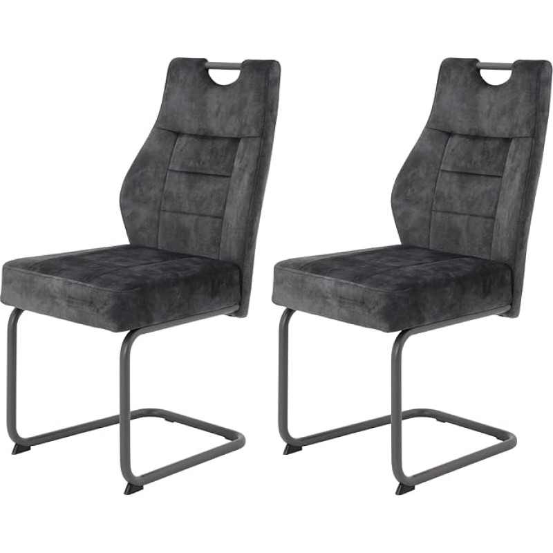 Hela Linda Dining Room Chairs, Rocking Chairs, Microfibre Anthracite, Round Frame Grey, Comfort Seat Spring Basket, 140 kg Load Capacity, Set of 2