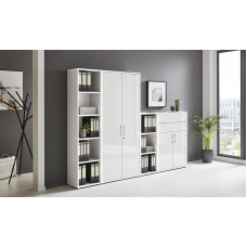 BMG Möbel Office Edition Set 22 Filing Cabinet Lockable with Metal Handles Made in Germany (White/White High Gloss)