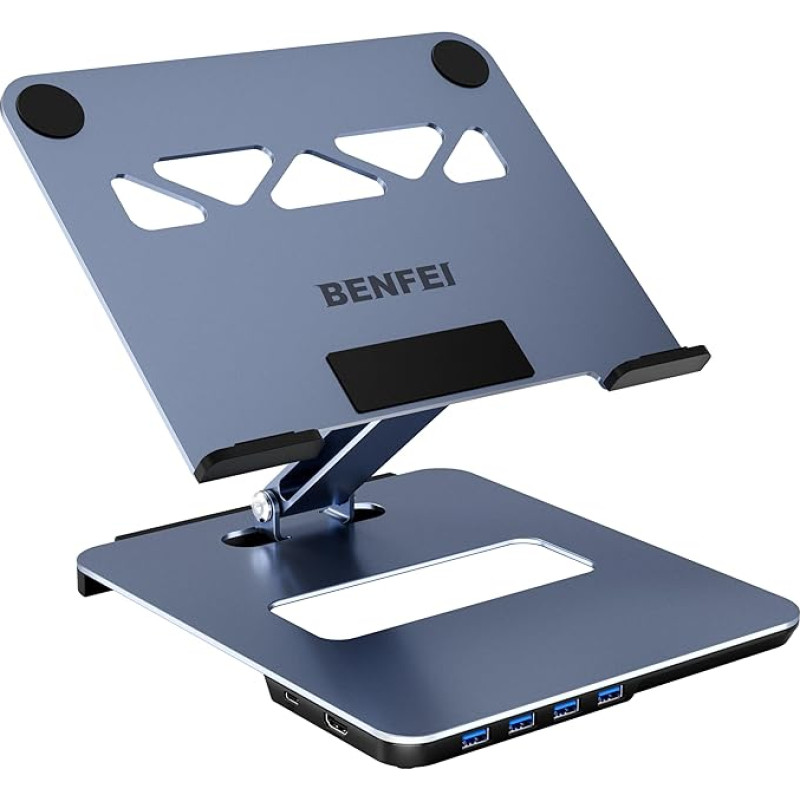 BENFEI Aluminium Laptop Stand with USB C 6-in-1 Docking Station, HDMI 4K @ 60Hz, 4 x USB 3.0, 100 PD Compatible with MacBook Pro/Air iPad Pro XPS Thinkpad