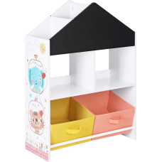 SONGMICS Children’s Room Shelf, Toy Organiser, Toy Shelf with Blackboard, Multifunctional Storage Boxes, Shelf, White, Black, Orange and Yellow GKR320W01