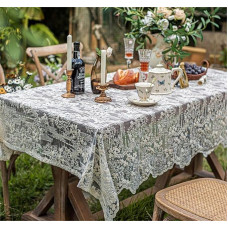 Yaland White Lace Tablecloth in Vintage Style Plain Round or Rectangular Table Linen Table Cloth Suitable for Dining Table, Coffee Table, Wedding, Kitchen, Outdoor, 1 Piece L x W 200 x 135 cm