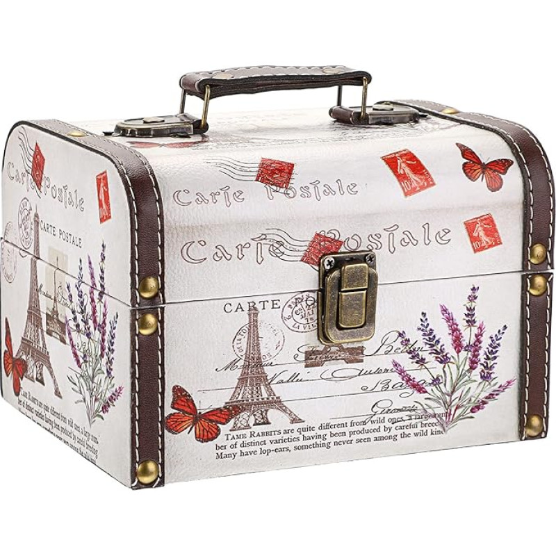 SUMNACON Wooden and PU Leather Storage Box, Decorative Jewelry Box, Keepsake Chest with Handle, Treasure Chest Organizer for Gift (Tower, Lavender Pattern)