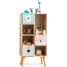COSTWAY vaikiška knygų spinta vaikams, medinė vaikų lentyna su 3 stalčiais ir 4 atvirais skyriais, žaislų lentyna žaidimų kambariui, miegamajam, vaikų darželiui, klasei (2 modelis)