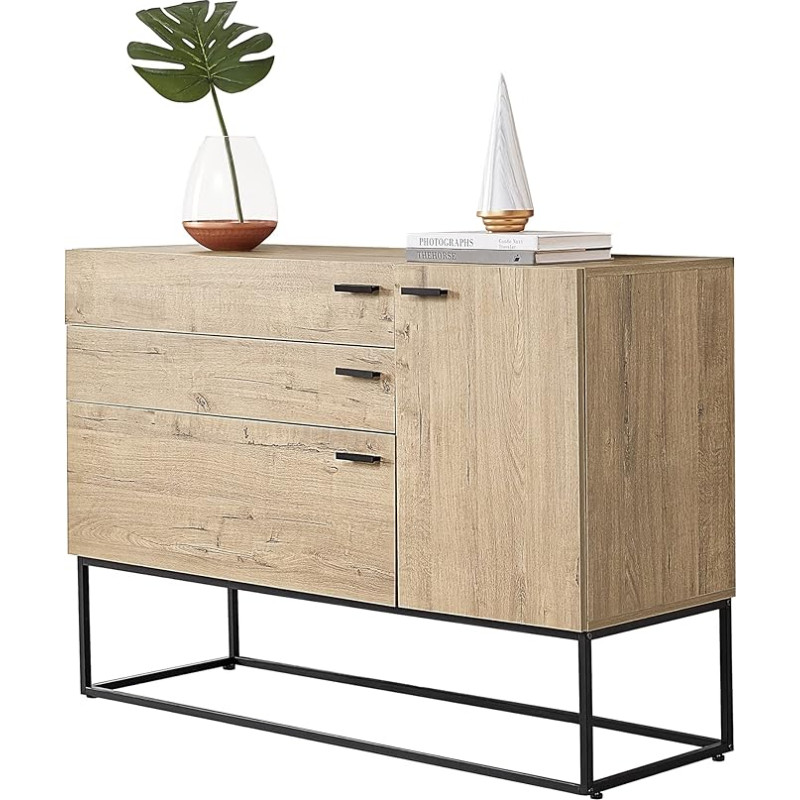 [en.casa] Hylte Sideboard 115 x 40 x 79 cm Console with 3 Drawers Living Room Cabinet Metal Frame Black Oak Look