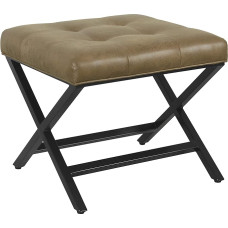 HomePop Home Decor Moderner getufteter quadratischer Kunstleder-Ottomane mit Metall-X-Base Ottomane für Wohnzimmer und Schlafzimmer Dekorative Wohnmöbel, Braun