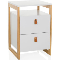 hjh LIVING TAROLO III naktinis staliukas su 2 stalčiais ir atvira lentyna, dirbtinės odos rankena, spintelė su bambuko rėmu, baltas
