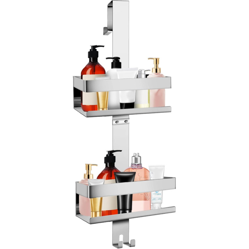MEKOTRIN dušo kabykla virš durų Nerūdijančio plieno dušo kabykla be gręžimo su siurbimo kabliukais vonios kambariui (dvigubas sluoksnis)
