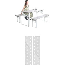 roba Lauko vakarėlių rinkinys vaikams Mediena FSC 2 suolai + 1 vaikiškas stalas Pilka lakuota suolo pagalvėlė vaikų vakarėliams Suolai - 2 sėdynių pagalvėlių rinkinys Pilka balta