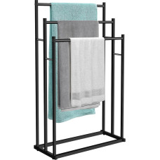 TIHOOK Freestanding Towel Rack, Freestanding Towel Rail Black with 3 Towel Rails, Large Metal Towel Rail for Bathroom and Towels, Bathroom Accessories