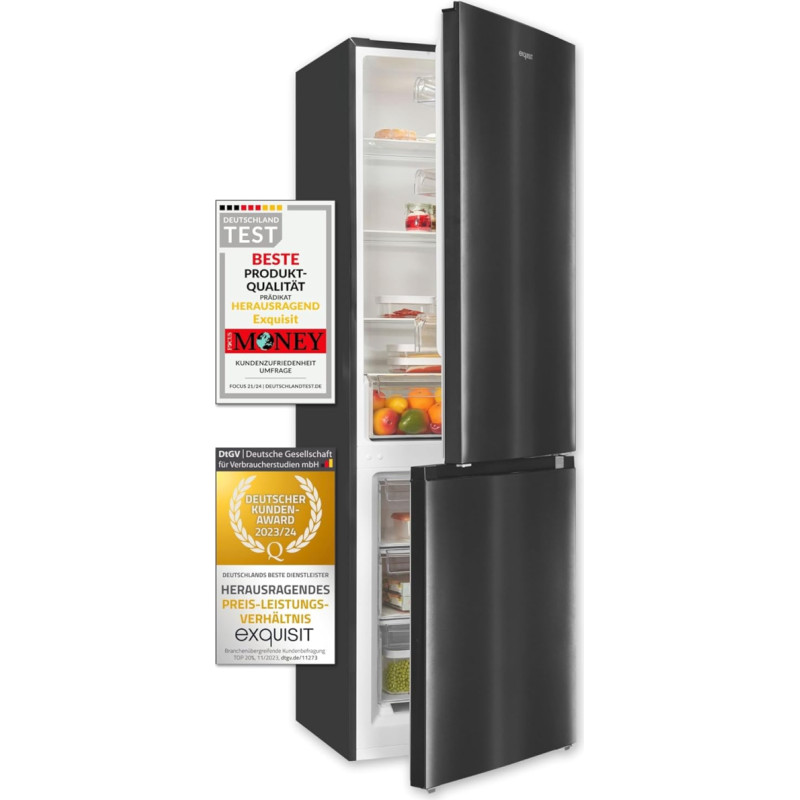 Exquisit Fridge-freezer combination KGC320-95-E-040C inoxlook-az | 315 L net capacity | 60 cm width | fridge-freezer combination | door hinge can be changed