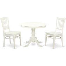 East West Möbel 3 angr3-lwh-w Piece Set with a Table and 2 Solid Wood Seat Dining Set Chairs in a Rich Linen White Traditional 3 Pieces Linen White