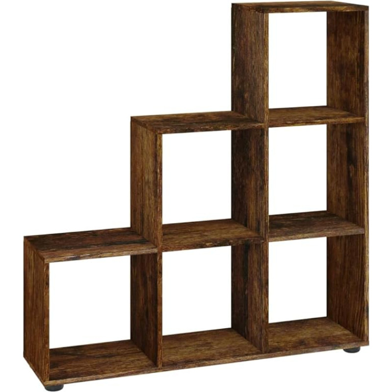 vidaXL Laiptų lentyna, knygų spinta su 6 skyriais, patalpų skiriamoji lentyna biurui, svetainei, laiptų lentyna, patalpų skiriamoji lentyna, moderni, rūkyto ąžuolo medienos medžiaga
