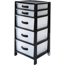 Avilia Multifunctional Cabinet with 5 Transparent Drawers and Wheels - Black Chest of Drawers for Bedroom, Office, Kitchen, Bathroom, 39.5 x 38 x 82 cm