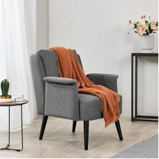 [en.casa] Elegant Upholstered Armchair Living Room TV Chair with Wooden Legs Reading Chair Armrest Chair 83 x 73 x 75 cm Padded Grey