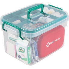 Waikhomes Plastic First Aid Box Medicine Storage Box with Insert Portable Handle Household Medicine Container Box Transparent
