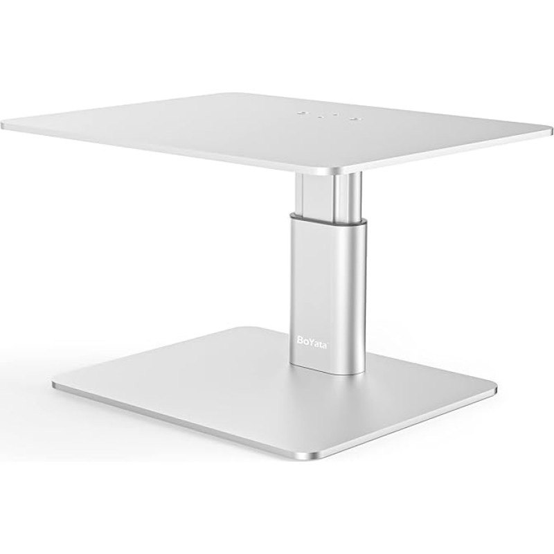 BoYata Monitor Stand, Height Adjustable Metallic Desk Stand, PC Screen Stand, Organiser, Compatible with iMac, TV, PC, Laptop, Computer and All Screens, Silver