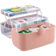 Toolzia 3-Layer First Aid Storage Box Medicine Storage Box Large Medicine Storage Box Organizer Empty Medical Storage Cabinet Organizer for Home (Pink)