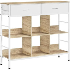 WOLTU lentyna, knygų spinta su 2 stalčiais, 6 atviri skyriai, stovinti lentyna su metaliniu rėmu, laikymo lentyna, laisvai pastatoma svetainėje, kabinete, miegamajame, kaimiška ruda, juoda