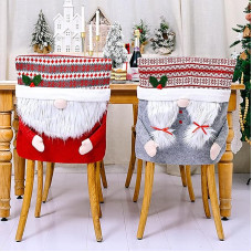 HGUIM Pack of 6 Christmas Chair Covers Santa Snowman Christmas Dinner Chairs Cover Christmas Chair Backrest Slipcover Suit for Home Kitchen Dining Room Decor