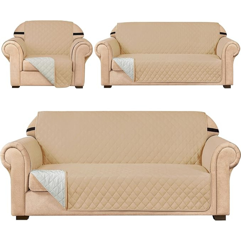 subrtex Das Couchbezug-Set enthält Sofa- und Zweisitzer- und Stuhlbezüge, wendbar, Premium-Möbelschutz mit elastischen Bändern, für Hunde, Haustiere (Sand, Stuhl, Zweisitzer und Sofa)