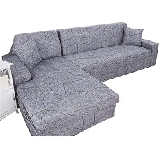 VEAI Sofa Cover L Shape Sofa Throw Stretch 1/2/3/4 Seater Couch Cover Corner Sofa Cover (L-Shaped Corner Sofa Cover Should Buy Two) (Colour: P, Size: 4 Seater (235-300 cm)