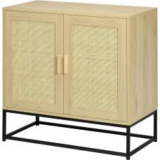 HOMCOM Boho stiliaus lentynėlė su spintelėmis ir 2 durelėmis Pintas rotango audinys Reguliuojamas aukštis 80 x 40 x 80 cm Natūralu