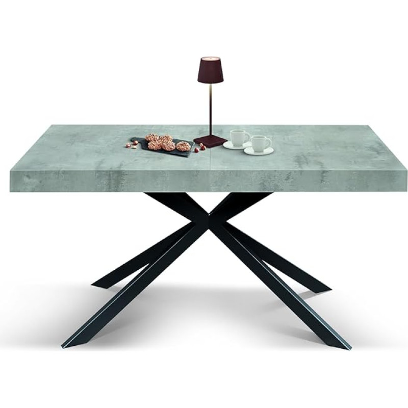 Mar.c.a. Design Tavolo Allungabile stalas, medis, metalas, geležis, cementas ir juoda spalva, 160 x 90 x 74 cm