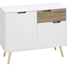 HOMCOM Skandinaviška spintelė ant kojelių Skandinaviška spintelė Vonios kambarys Svetainė Virtuvė Kietos pušies kojelės Balta - Matmenys: 98 x 39 x 81,5 cm (ilgis x plotis x aukštis)