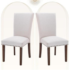 COLAMY Parsons Polsterstuhl für Esszimmer, Küche, Beistellstuhl mit Nagelkopfbesatz und Holzbeinen, Beige, 2 Stück