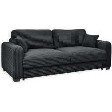 CARRARA Komfortiška velveto išvaizdos sofa-lova su lovos dėže, juoda, išskleidžiama sofa su miego funkcija, 235 x 89 x 92 cm (plotis x aukštis x gylis)