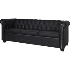 KLYEON Chesterfield-Sofa 3-Sitzer Kunstleder Schwarz,Elegantes ChesterfieldSofa mit Knopfheftung für Zuhause und Büro Wohnzimmer, Sofas