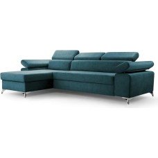 Fabryka Mebli Idźczak Corner Sofa Bardi Couch Fold-Out Sofa Sleep Function Bed Box - Adjustable Headrests Armrests Bedding Container Auxiliary Machine - Living Room Guest Room (Blue R)