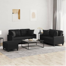 Somanki 3201373 3 dalių sofos komplektas su pagalvėlėmis Juoda dirbtinės odos sofa su relaksacine funkcija Sofos komplektas Svetainės sofa Sofos sofos komplektas
