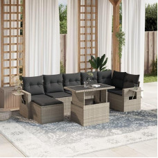 Homgoday Gartenmöbel-Set, 8-teilig, mit Kissen, hellgrau, Polyrattan, Möbeldekor, Set Schlafsofa, Wohnzimmer, Couch, modernes Set für Outdoor-Sofa für den Garten, Modell 3268062