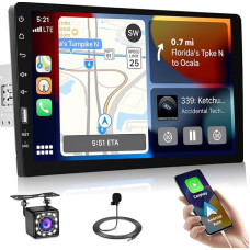Ohraido CarPlay 1 DIN Car Radio with 9 Inch Touch Screen, DIN 1 Car Radio with Android Car Radio FM AM USB SWC Mirror Link Car Radio with Reversing Camera + Mic