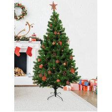 Dmora Christmas Set, Christmas Tree with Ornaments, Bushy Exfra, Royal Effect, Assortment of Christmas Decorations 50 Pieces, Warm White Lights 8.95 m, Tree Height 180 cm, Red Colour