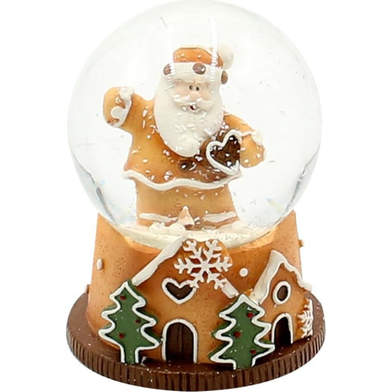 Snow globe Santa Claus on base with gingerbread accents, L/W/H/Ø ball 4.8 x 4.8 x 6.5 cm, diameter 4.5 cm