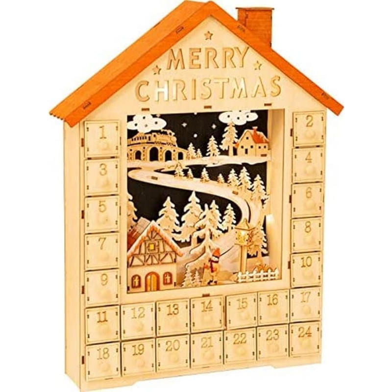 small foot Merry Christmas Advent Calendar Made of Wood, Christmas Decoration with LED Lighting, Christmas House Decoration, 11788