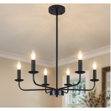 QAREHL Chandelier Black, 6 Bulbs Chandelier Vintage with E14 Socket, Modern Pendant Light for Living Room, Dining Room, Bedroom, Kitchen