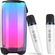 Karaoke Machine with 2 Microphones, Karaoke with Speaker, Karaoke Microphone Children, Karaoke System for Adults / Children with Light Effects, Supports Bluetooth/USB/TF/AUX