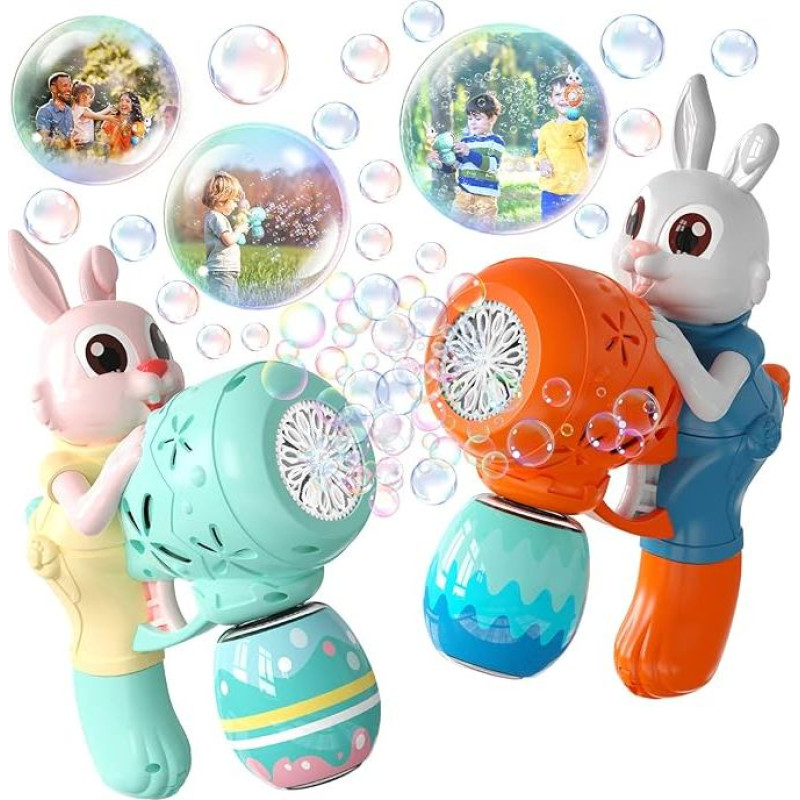Pack of 2 Bubble Gun for Children Includes 10 x 30 ml Bubble Liquid Rabbit Bubble Gun Easter Egg Bubble Machine Outdoor Bubble Toy for Children