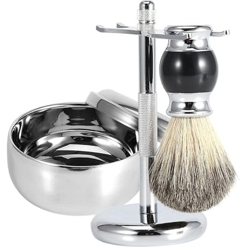 Shaving Set, Luxury Men's Gift Set: Pure Badger Hair Shaving Brush + Shaving Brush Holder + Bowl