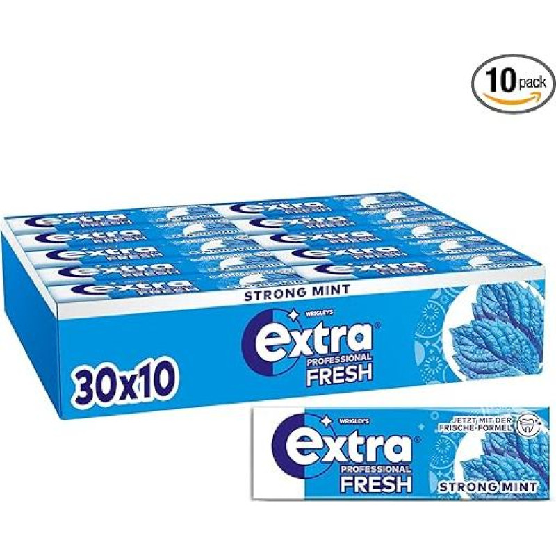 Extra Professional Fresh Strong Mint, Sugar-Free Chewing Gum, Multipack with 30 x 10 Dragees, For Fresh Breath
