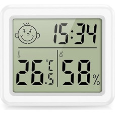 Brifit Digital Thermometer Hygrometer, Portable Indoor Hygrometer with High Accuracy, Temperature and Humidity Meter with Clock, Room Climate Indicator, Room Thermometer for Greenhouse, Office, Home